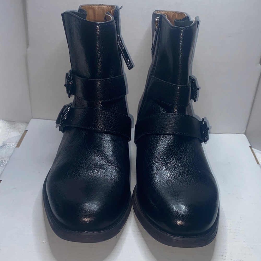 Franco Sarto Black Leather Buckle Ankle Boots